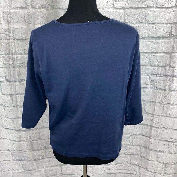 Peacock embroidered 3/4 sleeve blouse navy blue sz medium women - Picture 10 of 10